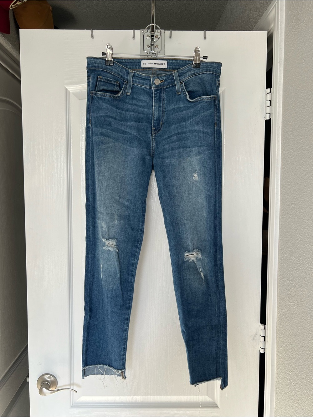 Flying Monkey Women's Distressed Ankle Crop Jeans in Medium Blue